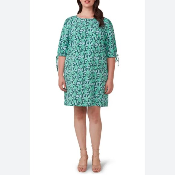 Estelle 3/4 Sleeve Shift Dress in Teal and Green Floral Print NWT - Picture 1 of 14